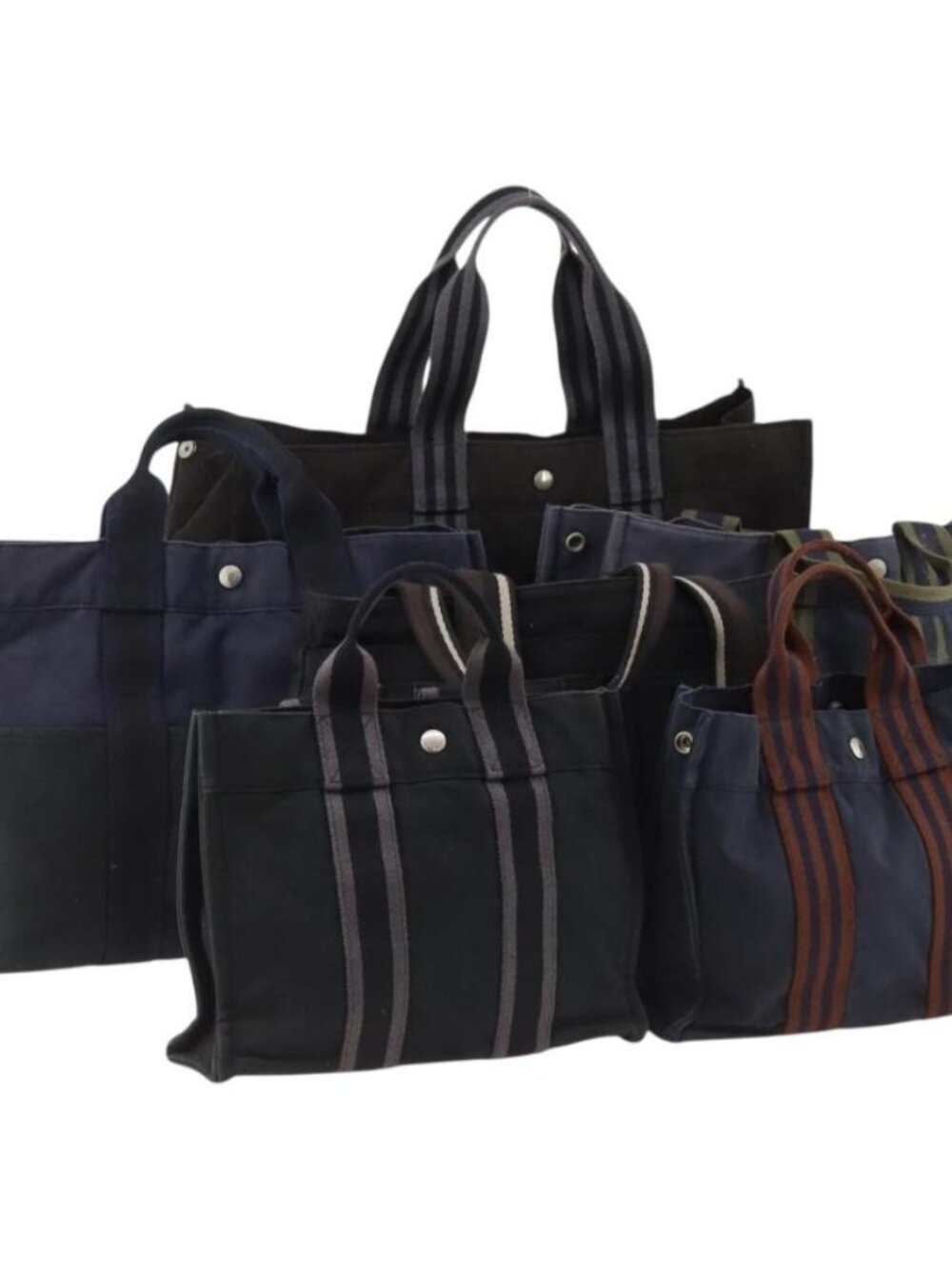 HERMES Fourre Tout Hand Bag Canvas 6 Set Black Gray Auth mr2099